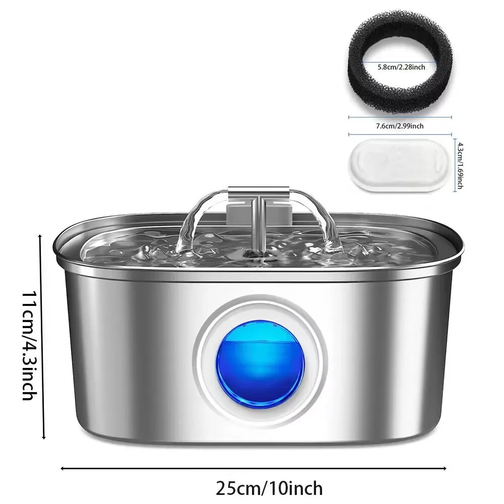 Fontaine à eau en acier inoxydable pour chats et chiens, fenêtre transparente, distributeur d'eau pour animaux de compagnie avec capteur et filtre, distributeur d'eau silencieux pour chats
