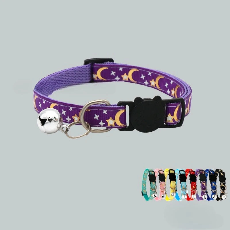 Reflective Moon and Star Safety Cat Collar with Breakaway Buckle