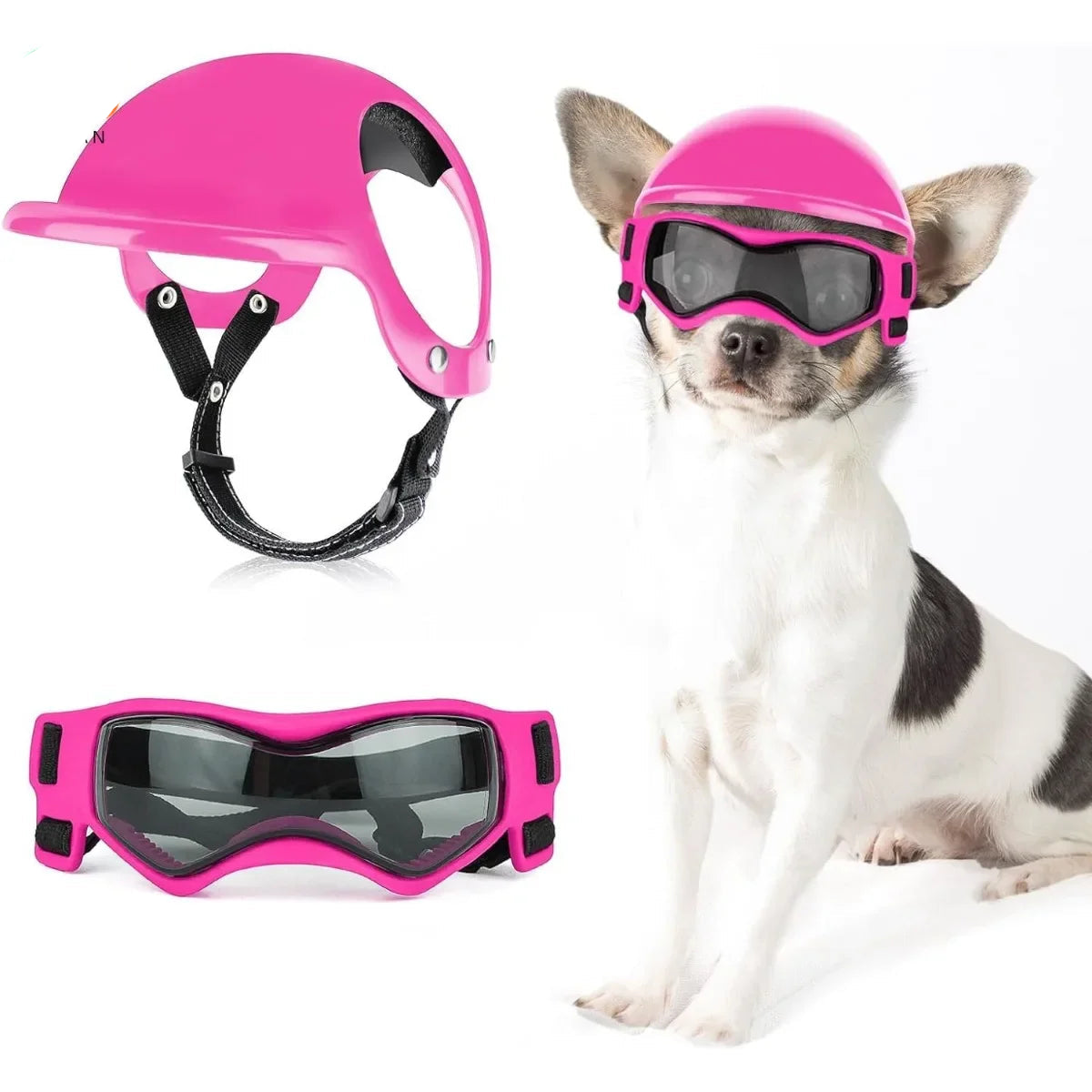 Dog Motorcycle Helmet & Goggles Set - Adjustable Safety Gear for Small Dogs