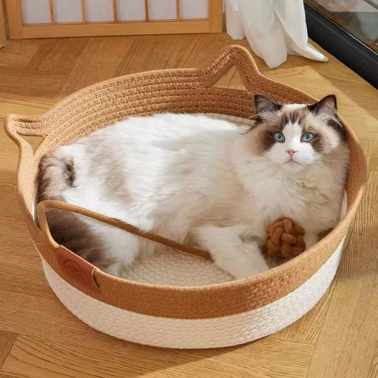 Hand-Woven Rattan Cat Bed – Summer Cooling