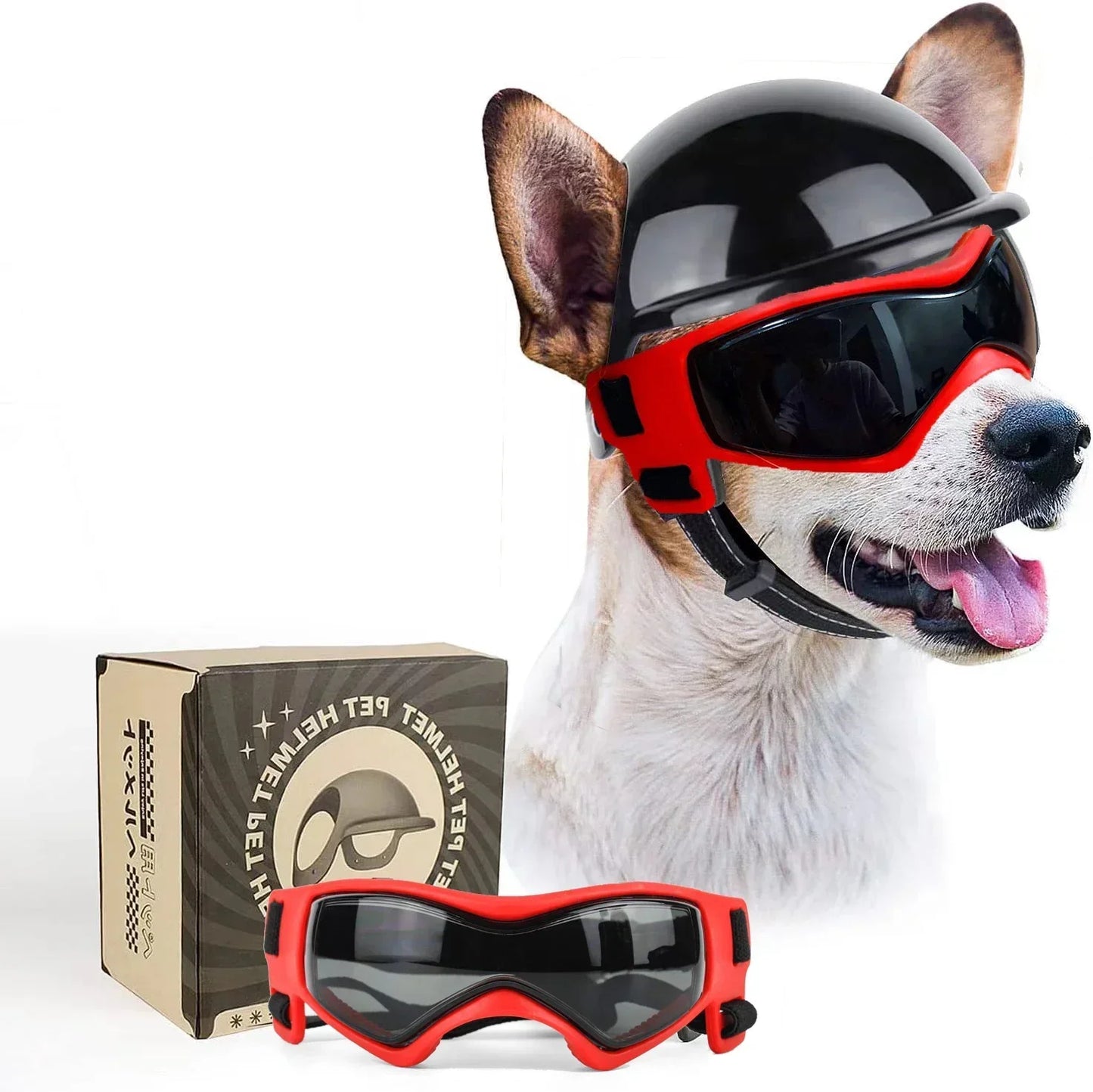 Dog Motorcycle Helmet & Goggles Set - Adjustable Safety Gear for Small Dogs
