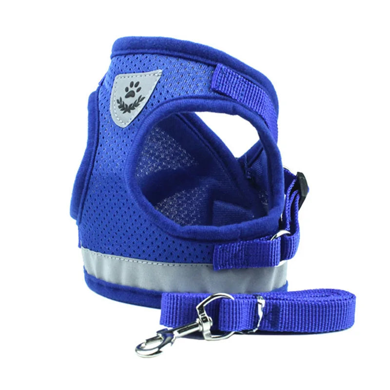 Reflective Mesh & Plaid Dog Vest Harness and Leash Set