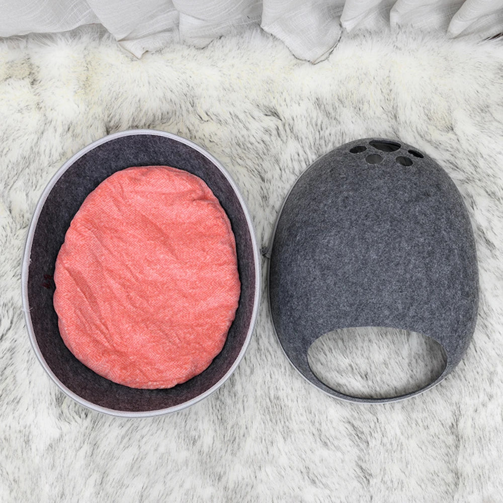 Egg-Shaped Felt Cat Bed with Mattress