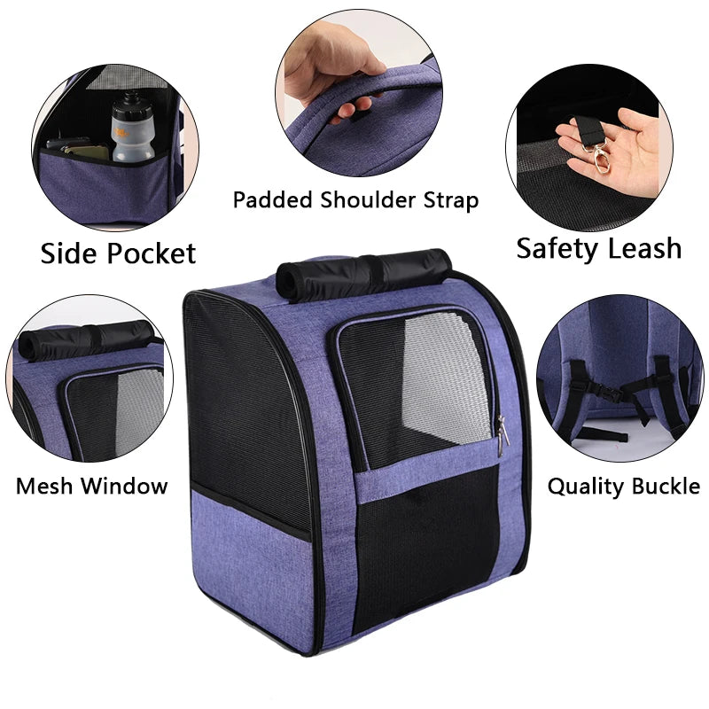 Foldable Breathable Pet Carrier Backpack – Shoulder Bag for Cats & Small Dogs