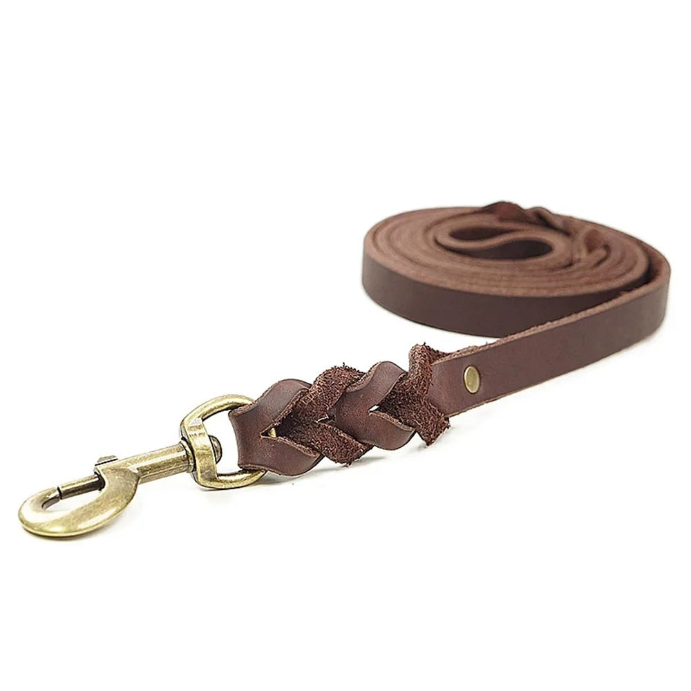 Soft Braided Real Leather Dog Lead – For Walking & Training Small, Medium & Large Dogs