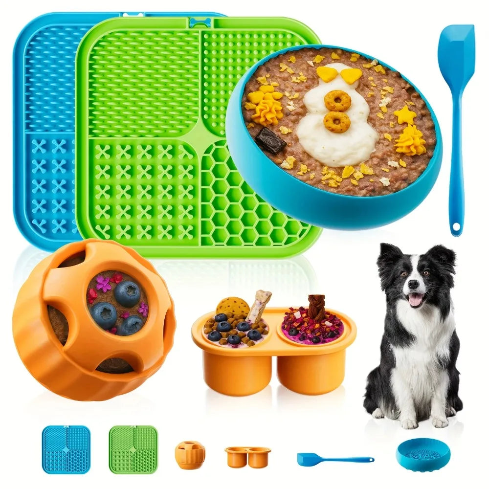 Silicone Dog Enrichment Set — Licking Mat, Snack Ball & Bowl