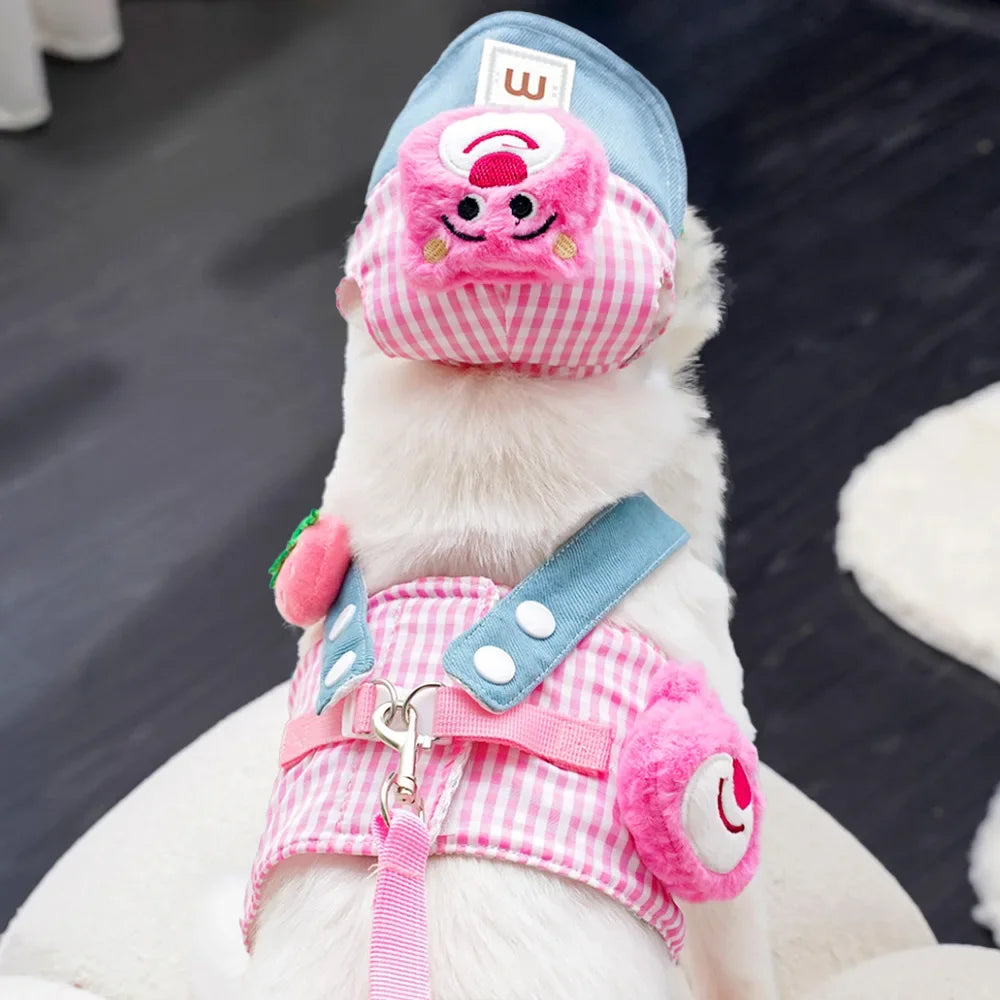 3-Piece Dog Harness, Leash & Sun Hat Set – Novelty Character Designs