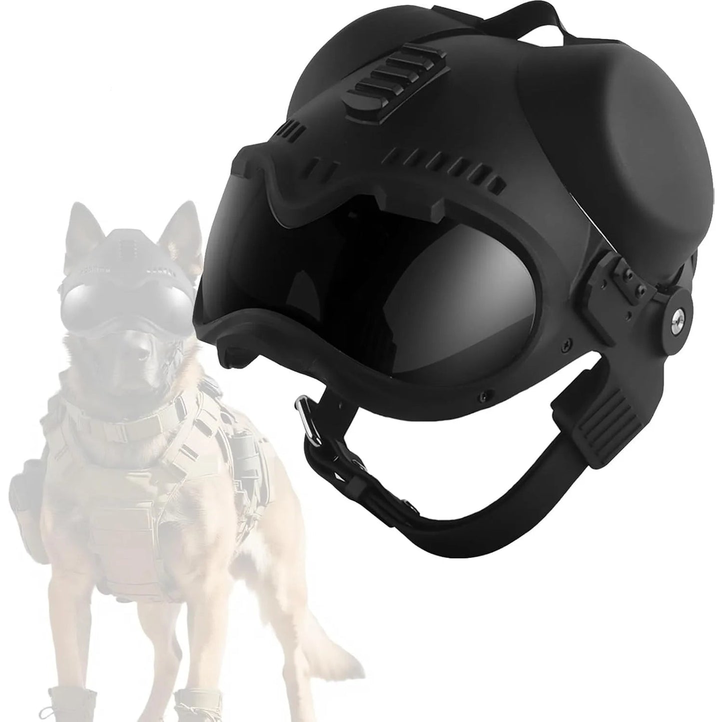 K9 Tactical Dog Helmet with Dual Goggles — Windproof Polyester Shell for Working Dogs
