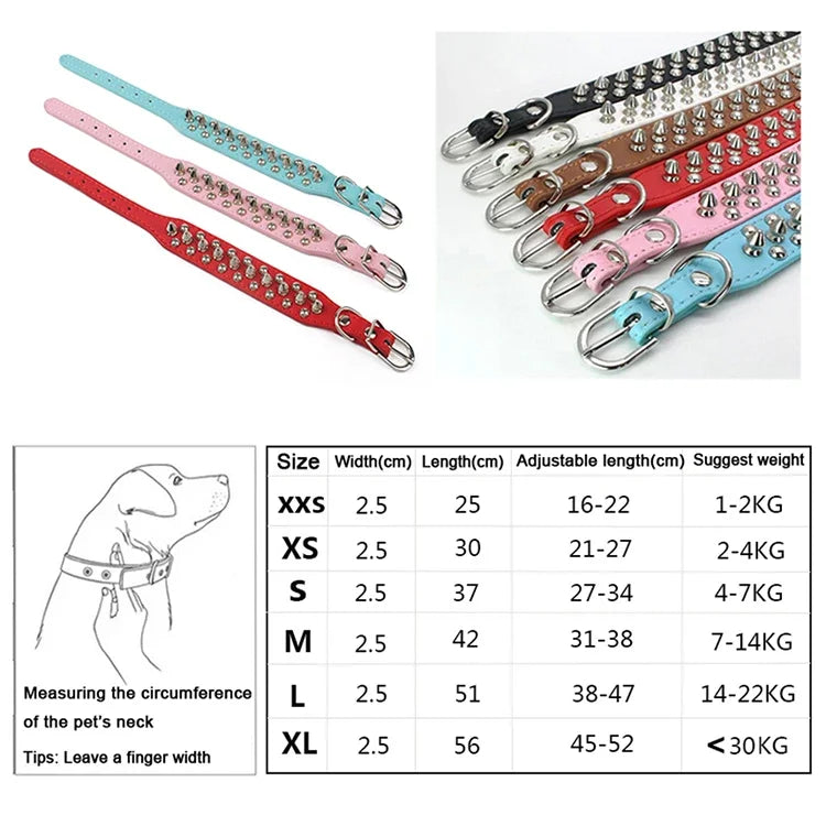 PU Leather Punk Rivet Spiked Collar for Small Dogs & Cats