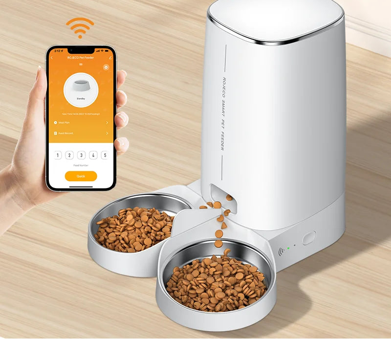 Automatic Dry Food Pet Feeder with Single or Double Bowls
