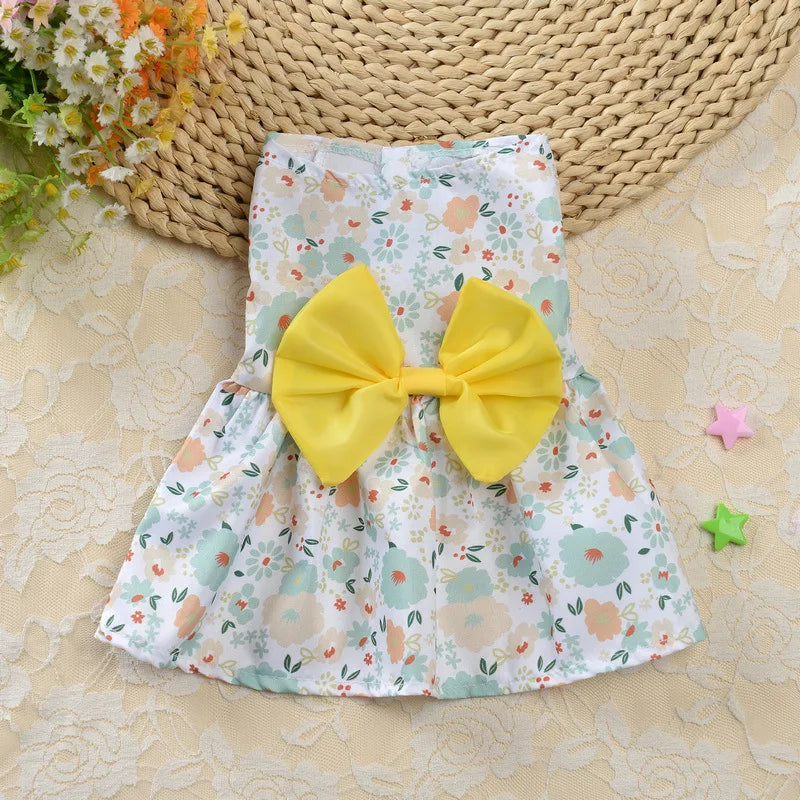 Fruit & Floral Print Bow Dress for Cats & Small Dogs