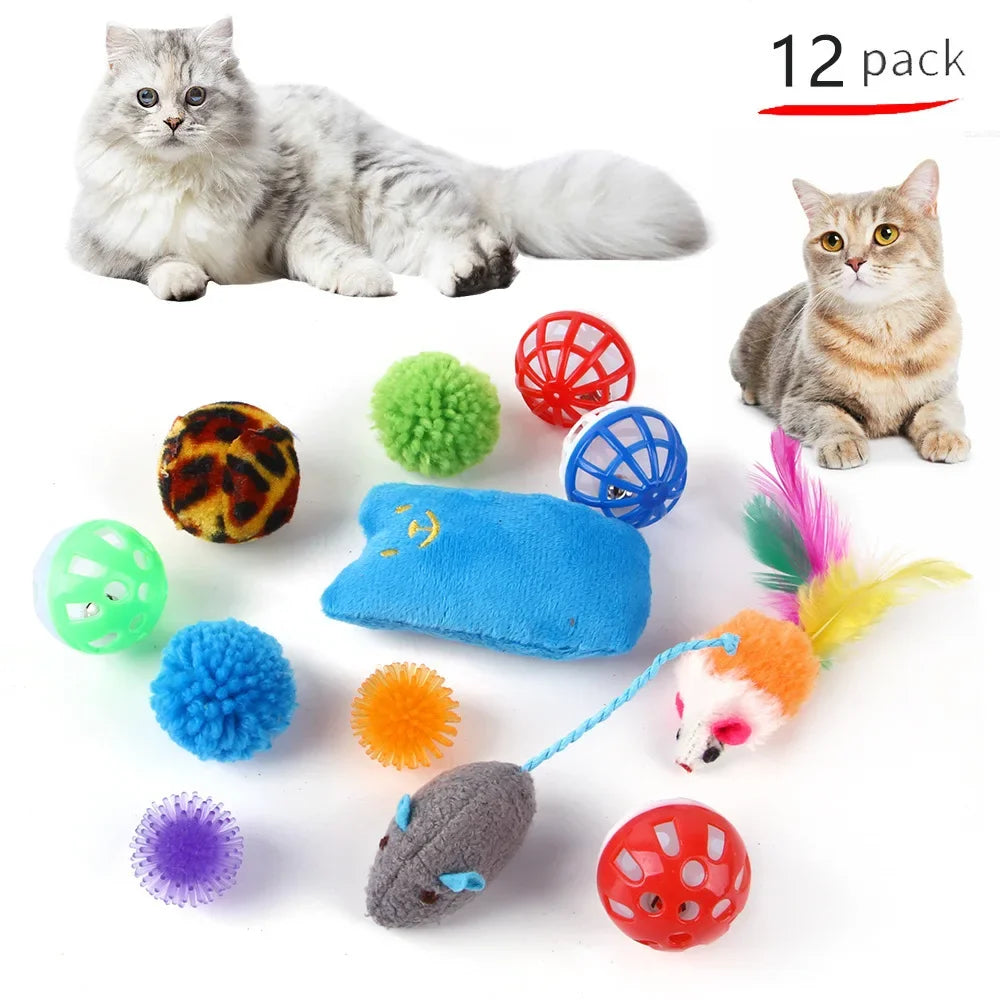 Foldable Cat Play Tunnel with Mouse Balls and Fish Toys