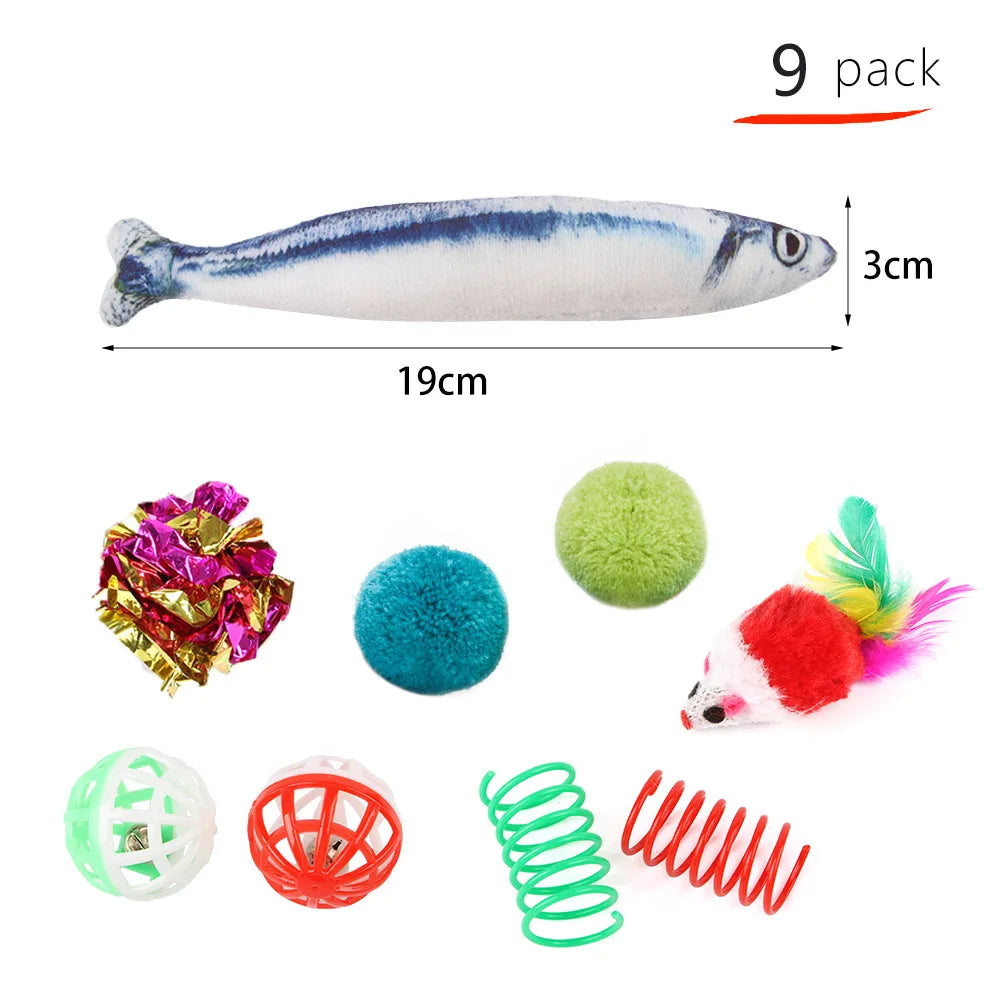 Ensemble de jouets en forme de poisson avec grelot pour chat (contient de l'herbe à chat)