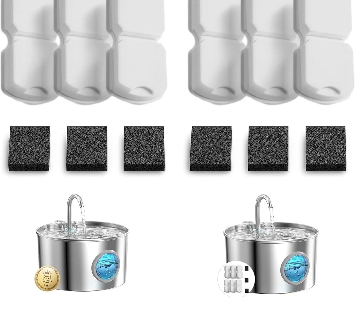 Filtres et éponges de remplacement pour fontaines à eau pour animaux de compagnie de 2,2 L - Lot de 12