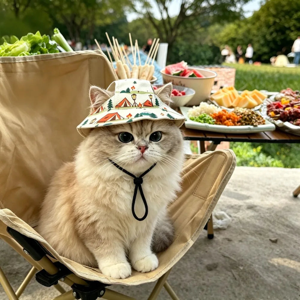 Cotton Bucket Sun Hat with Ear Holes for Cats & Small Dogs