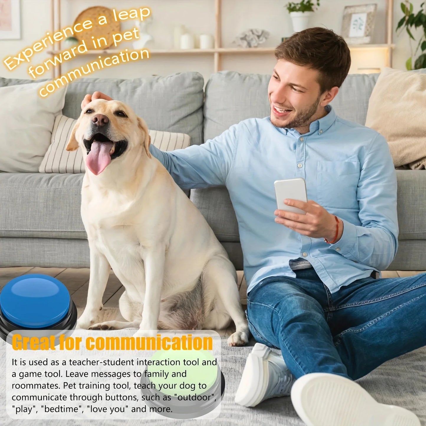 Bouton de communication pour animaux de compagnie - Buzzer vocal enregistrable pour l'entraînement des chiens et des chats