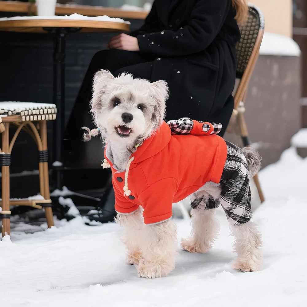 Thickened Fleece Dog Jumpsuit with Hood