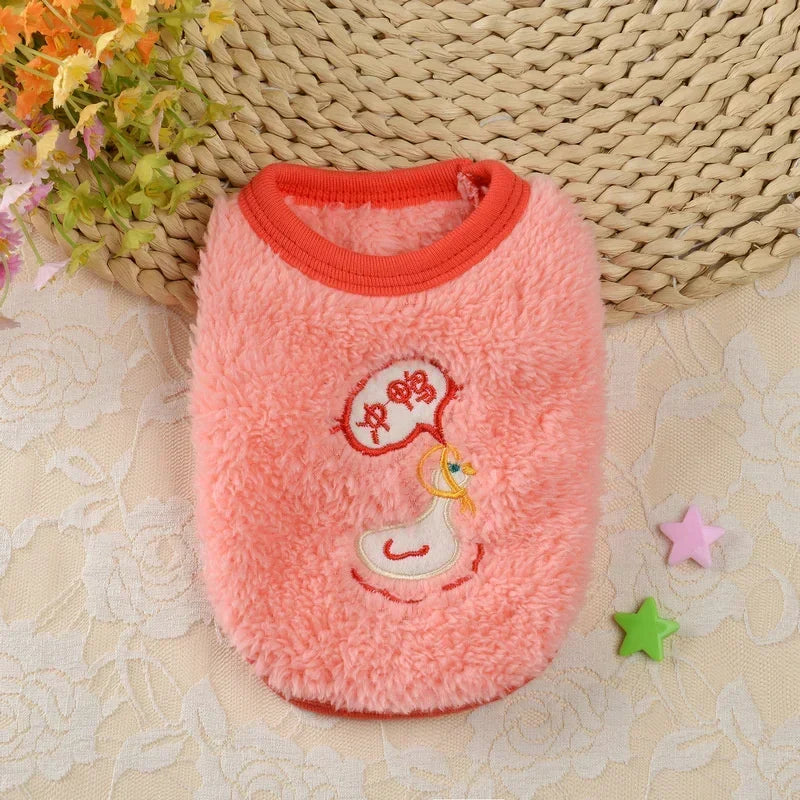 Cartoon Print Plush Vest for Small Animals & Kittens
