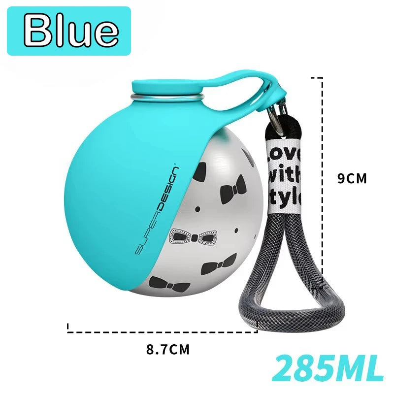 Stainless Steel Dog Travel Water Bottle with Collapsible Silicone Bowl & Lanyard