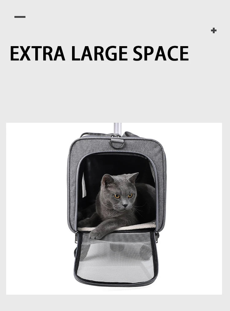 Sac de transport roulant pour animaux de compagnie avec roues — Approuvé par les compagnies aériennes et poussette pliable