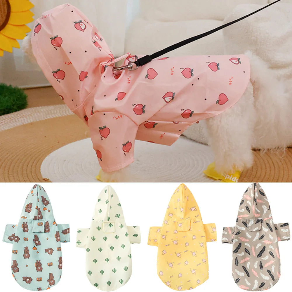 Printed Pet Dog Raincoat Waterproof Pet Hoodie with Traction Hole for Small Dogs Bichon Chihuahua Puppy Chubasquero Para Perros