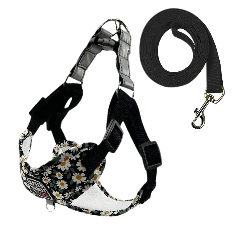 Flower Print X-Shape Harness & Leash Set for Cats & Small Dogs