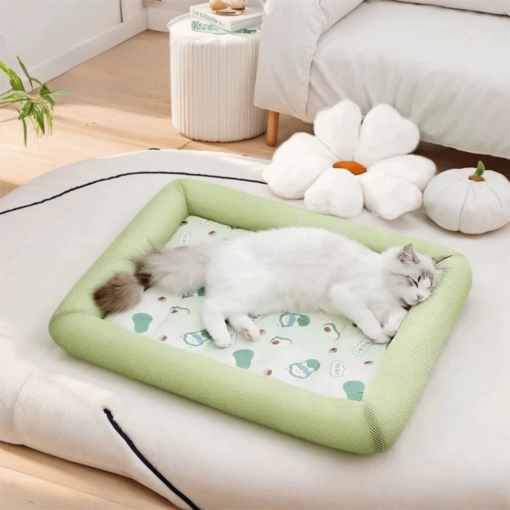 Square Cooling Pet Bed with Neck Support — Breathable, Waterproof & Anti-Slip for Dogs & Cats
