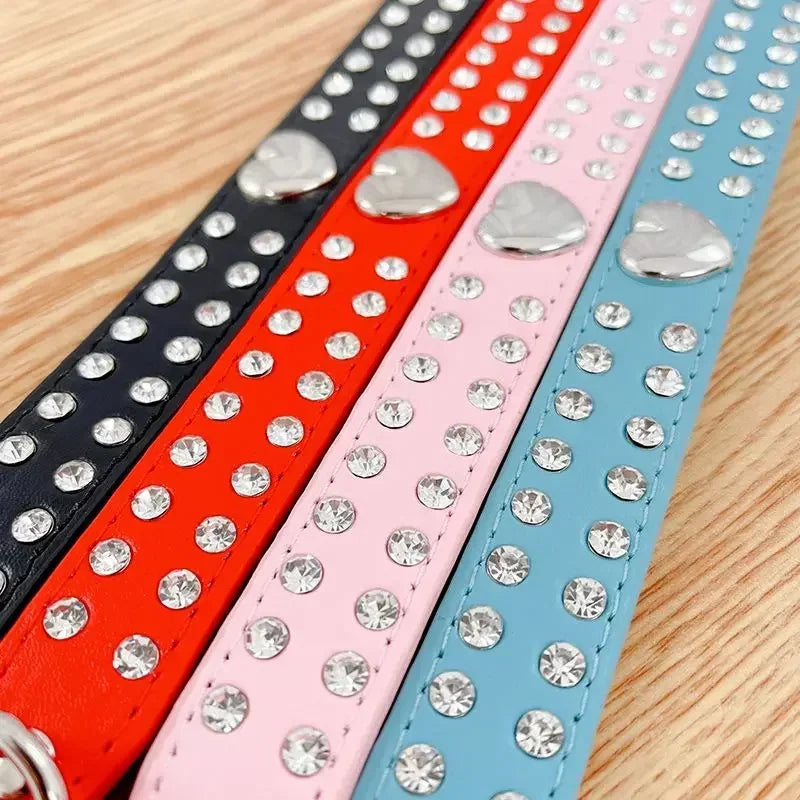 Rhinestone Heart Pet Collar