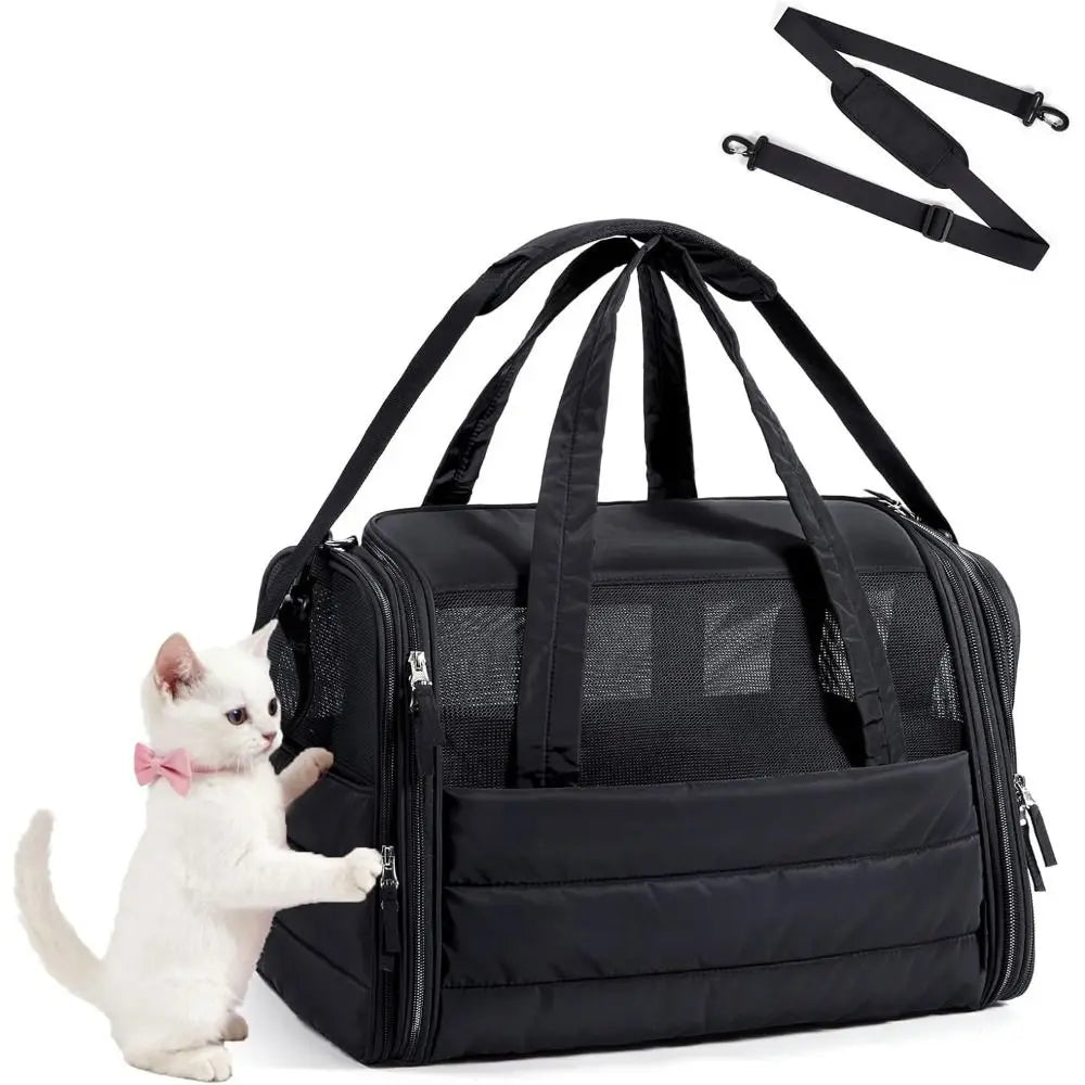 Quilted Pet Carrier with Mesh Panels & Removable Pad