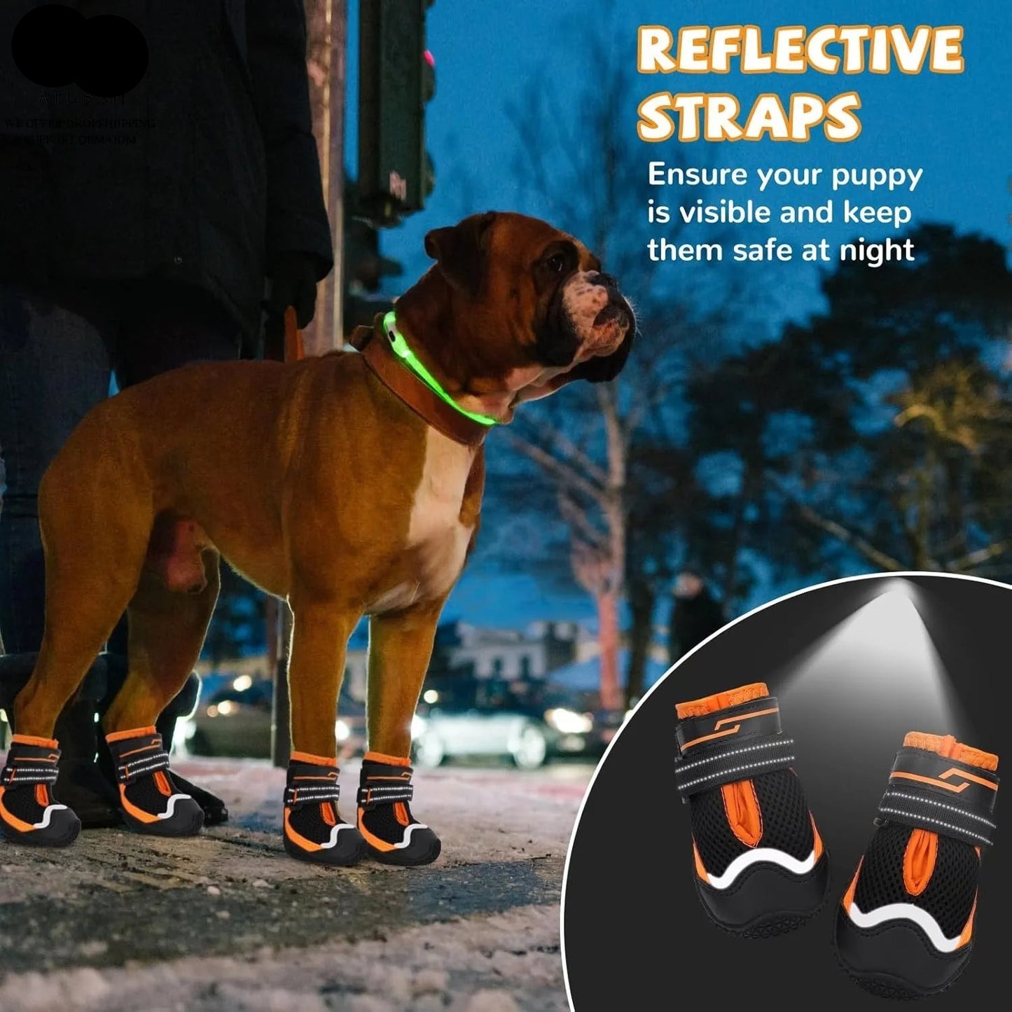Reflective Dog Boots & Paw Protectors with Hard Toe Cap | Set of 4
