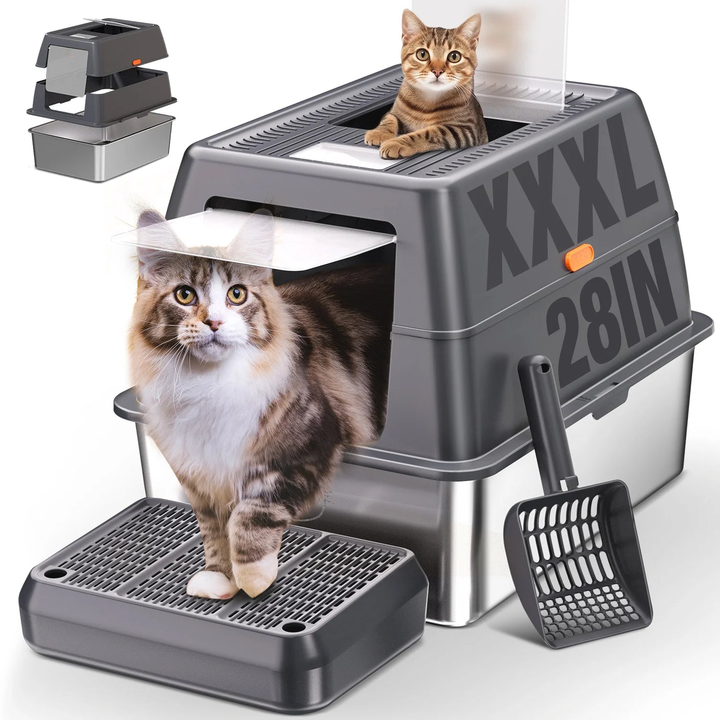Extra Large Enclosed Stainless Steel Cat Litter Box with Lid