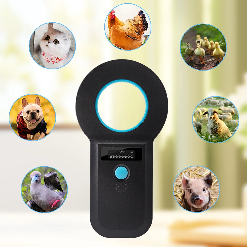 Handheld Pet Microchip Scanner | RFID & EMID Reader with OLED Display