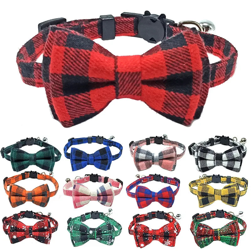 Collier pour chat sécurisé avec nœud papillon et clochette - Motif écossais