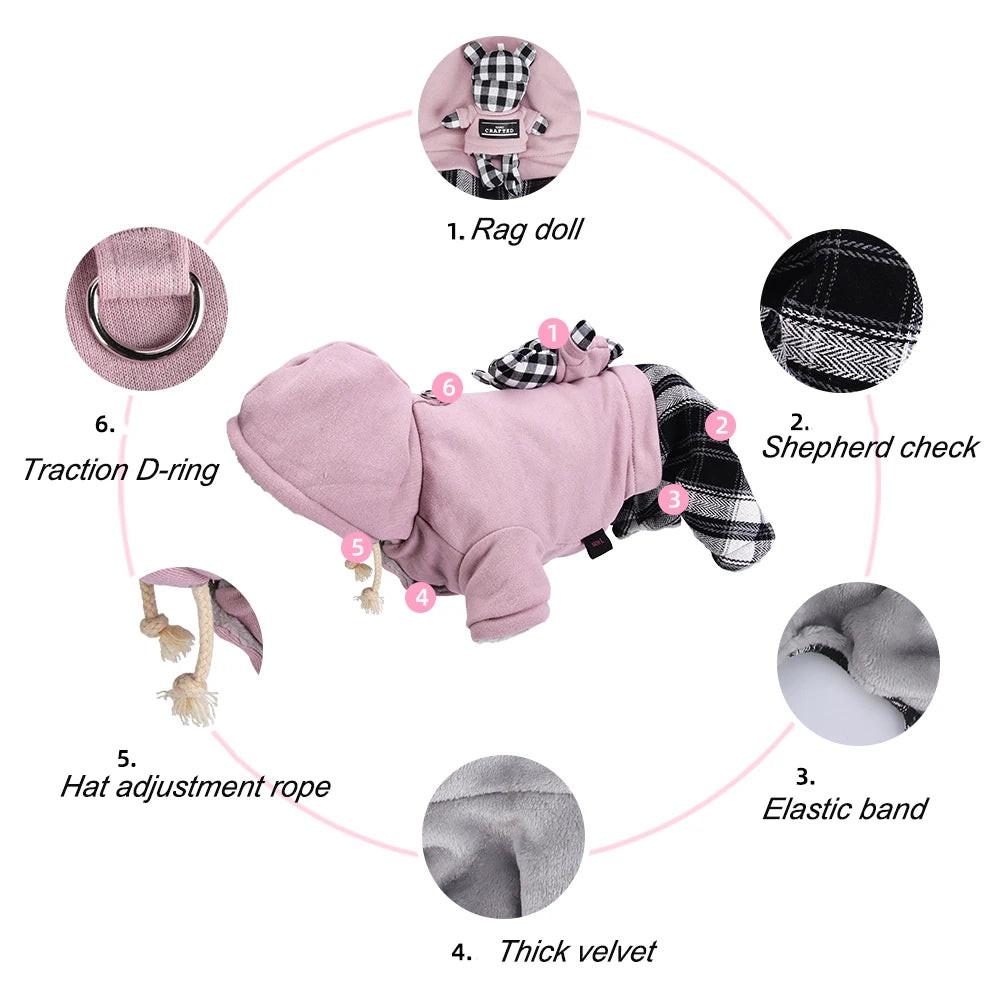 Thickened Fleece Dog Jumpsuit with Hood