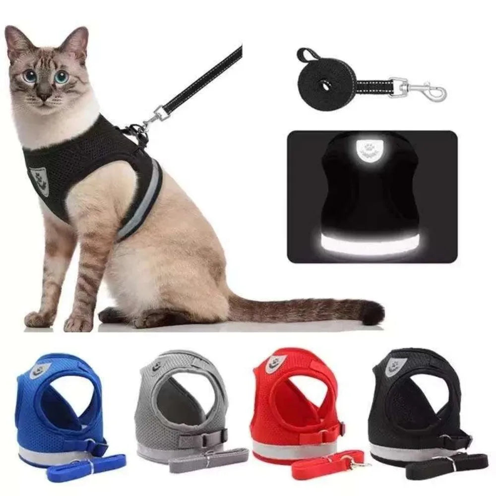 Ensemble harnais et laisse anti-évasion pour animaux de compagnie – Gilet en maille réfléchissante pour chats et petits chiens
