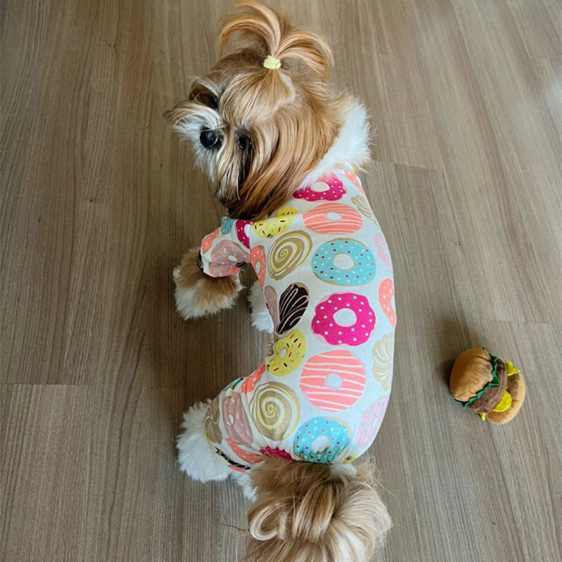 Soft Cotton Printed Pyjama Jumpsuit for Small Dogs