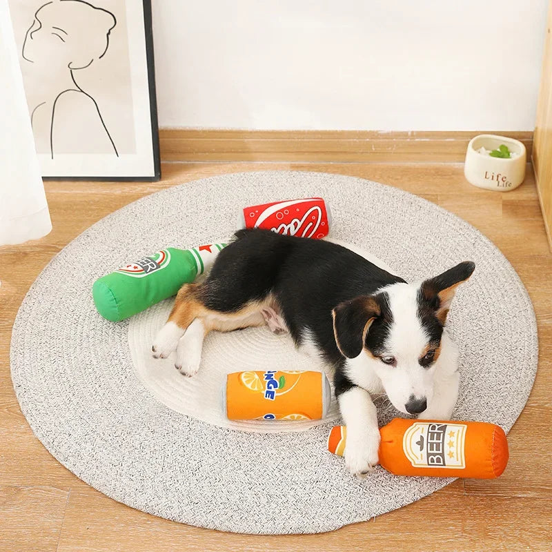 Plush Bottle-Shaped Squeaky Dog Toy