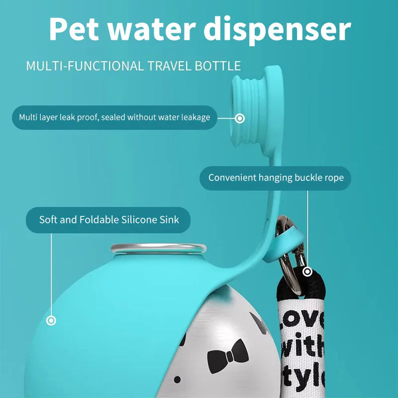 2-in-1 Foldable Dog Water Bottle with Bowl & Lanyard – 285ml Leakproof Travel Drinking Cup