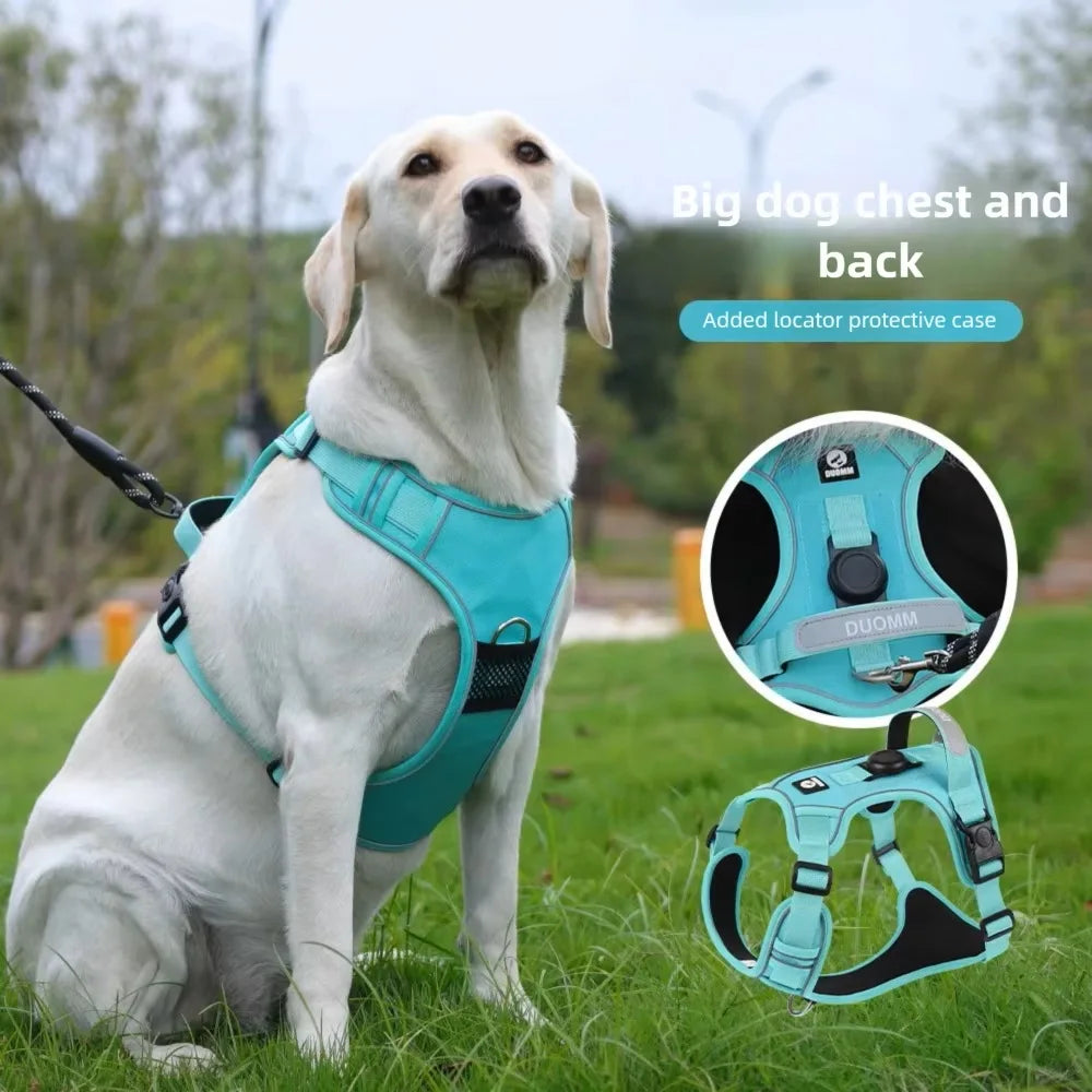 Tactical No-Pull Dog Harness with AirTag Holder – Reflective Vest for Medium & Large Dogs