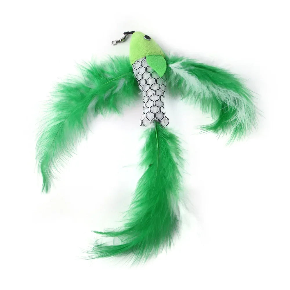 Feather Wand Cat Toy with Bell & Worm String - Interactive Teaser Set