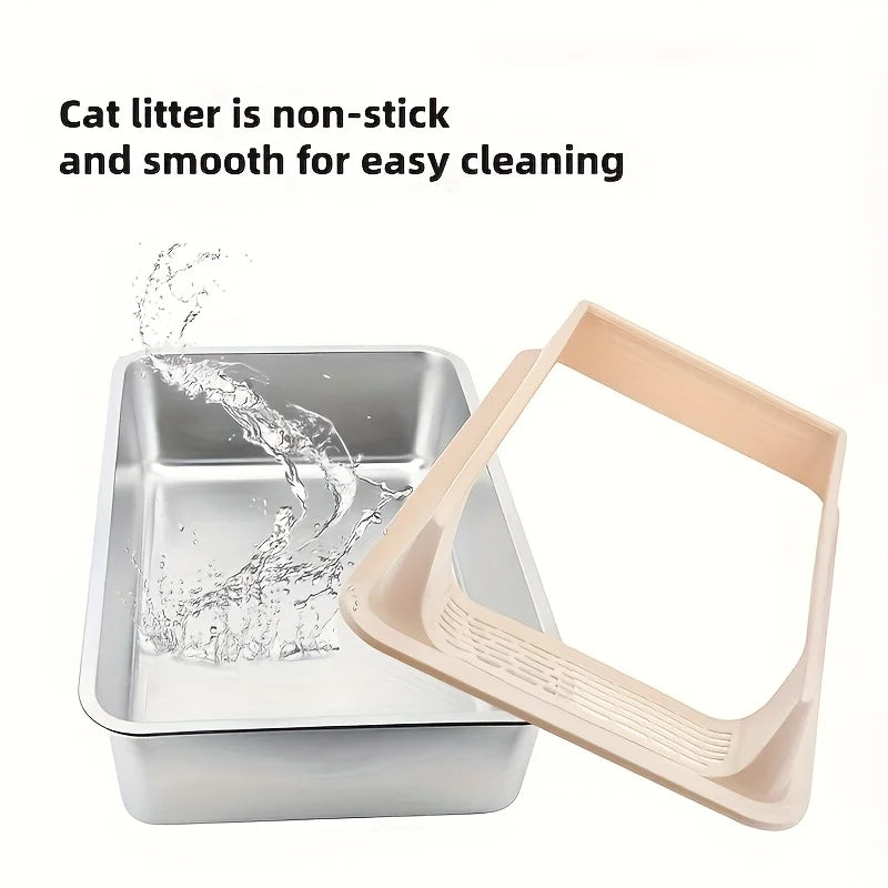 Stainless Steel Semi-Enclosed Cat Litter Box