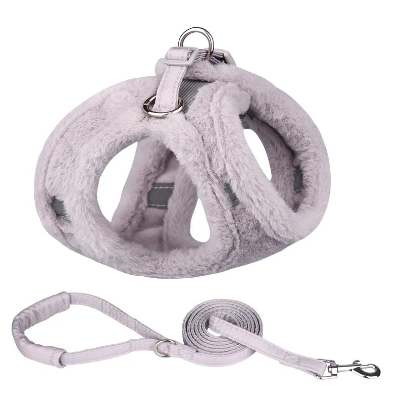 Winter Warm Faux Fur Cat & Dog Harness with Leash Set