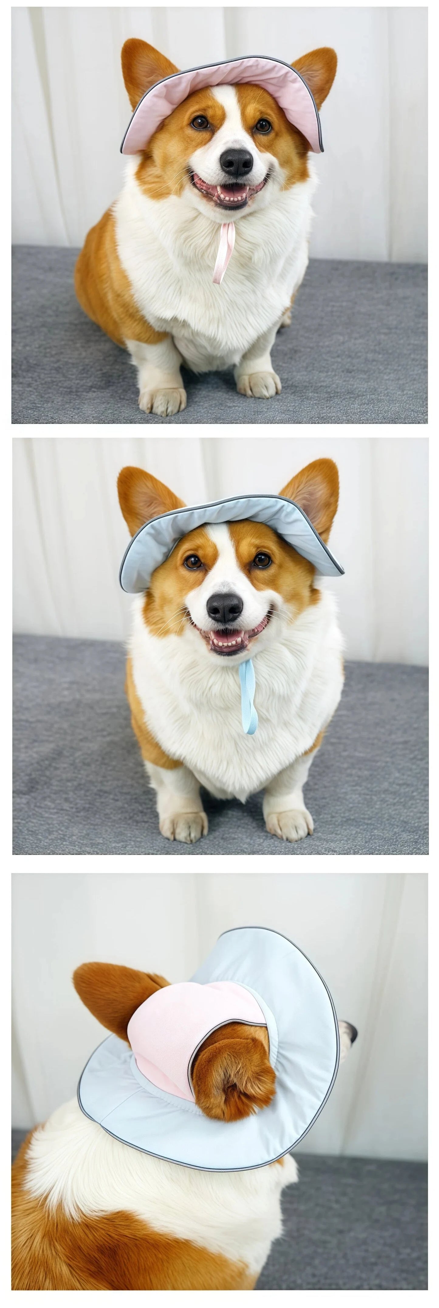 Reflective Wide Brim Bucket Sun Hat with Ear Holes for Dogs & Cats