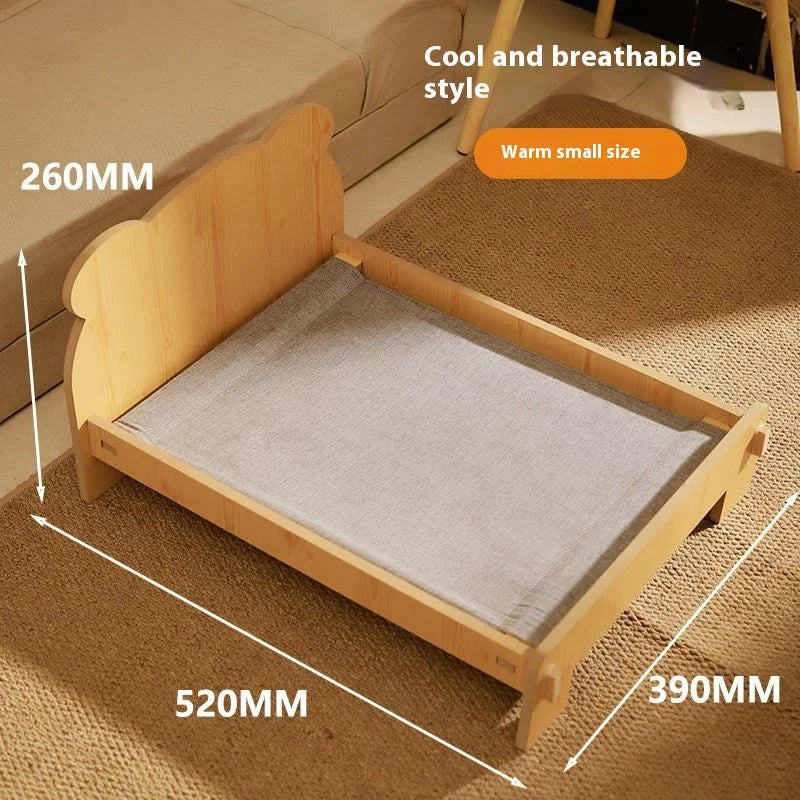 Solid Wood Pet Bed with Removable Washable Mat – All-Season Cat & Dog House