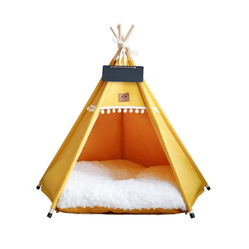 Indoor Pet Teepee Tent Bed with Thick Cushion – Canvas, Washable
