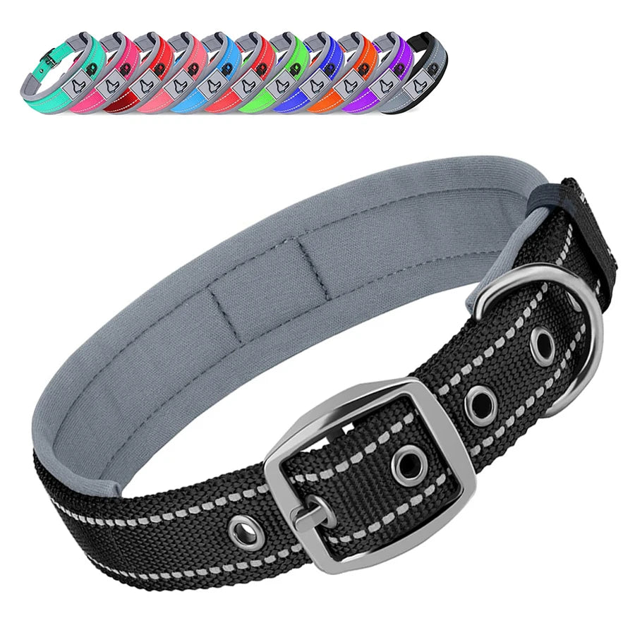 Padded Reflective Dog Collar | Adjustable Heavy-Duty Nylon & Neoprene