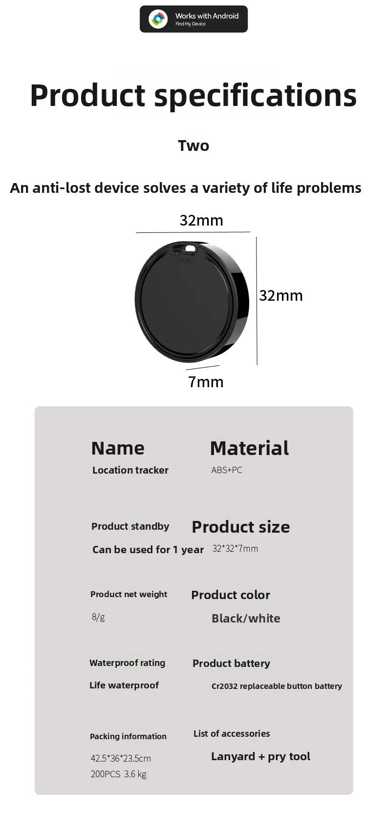 F8 Smart Tracker — Works with Apple Find My & Google Find My