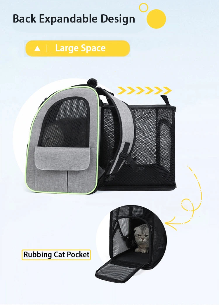 Sac à dos de transport extensible pour chat avec housse pare-soleil et maille respirante