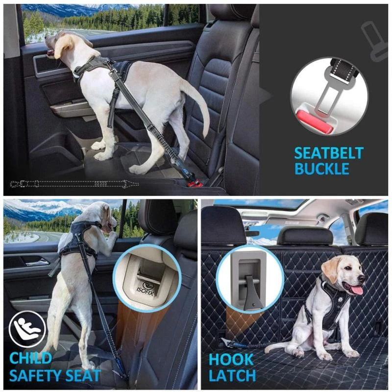 Adjustable Reflective Dog Car Seat Belt Safety Leash