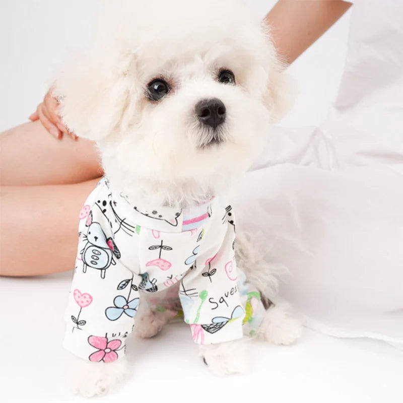 Soft Cotton Printed Pyjama Jumpsuit for Small Dogs